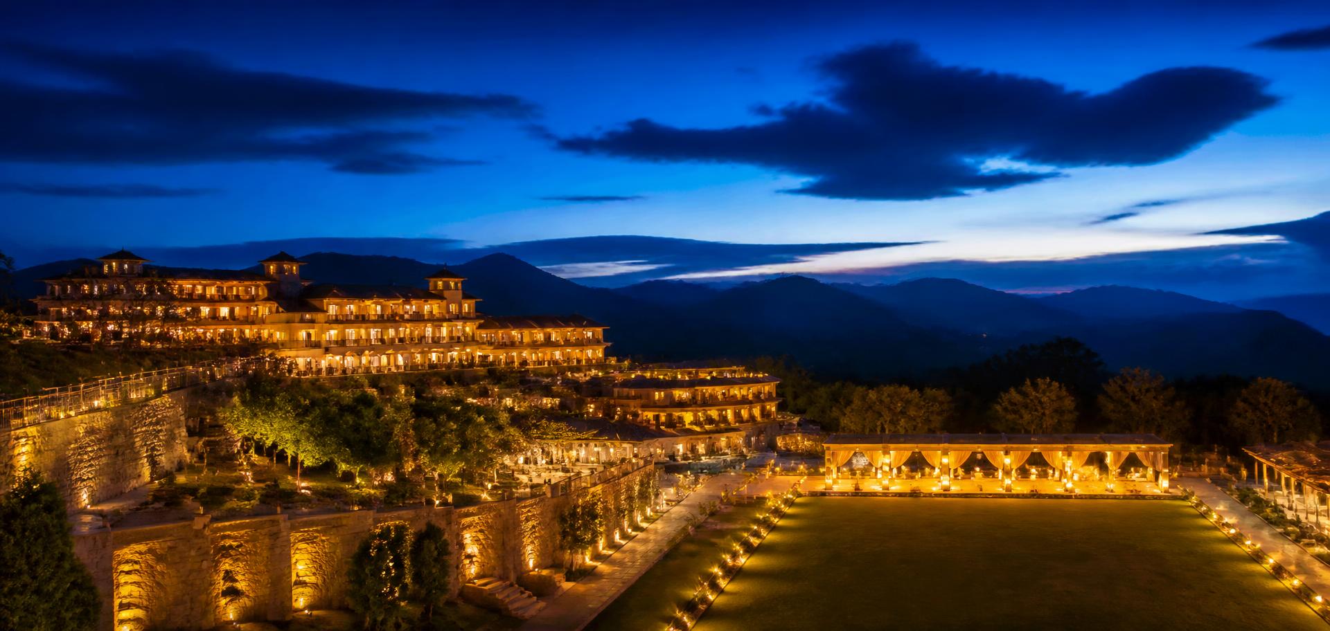 Spring Hill Resort lit for a wedding at twilight