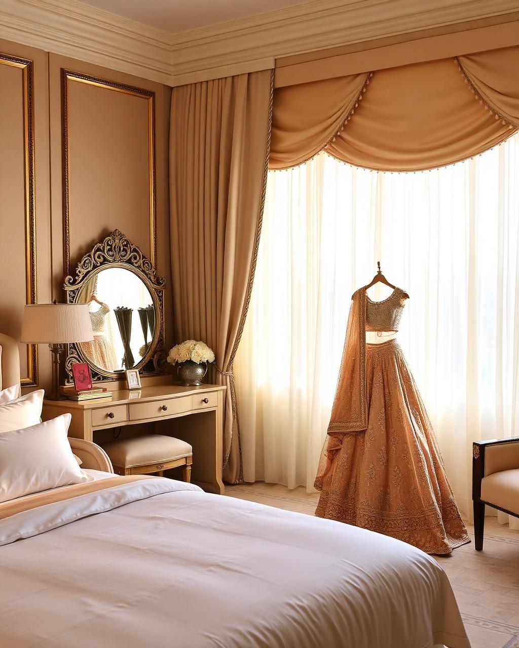 Luxury bridal suite with soft natural light