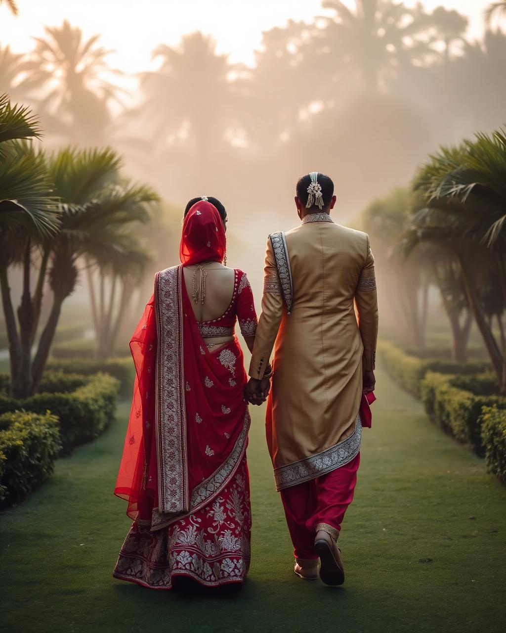 Couple portrait at golden hour on the resort grounds