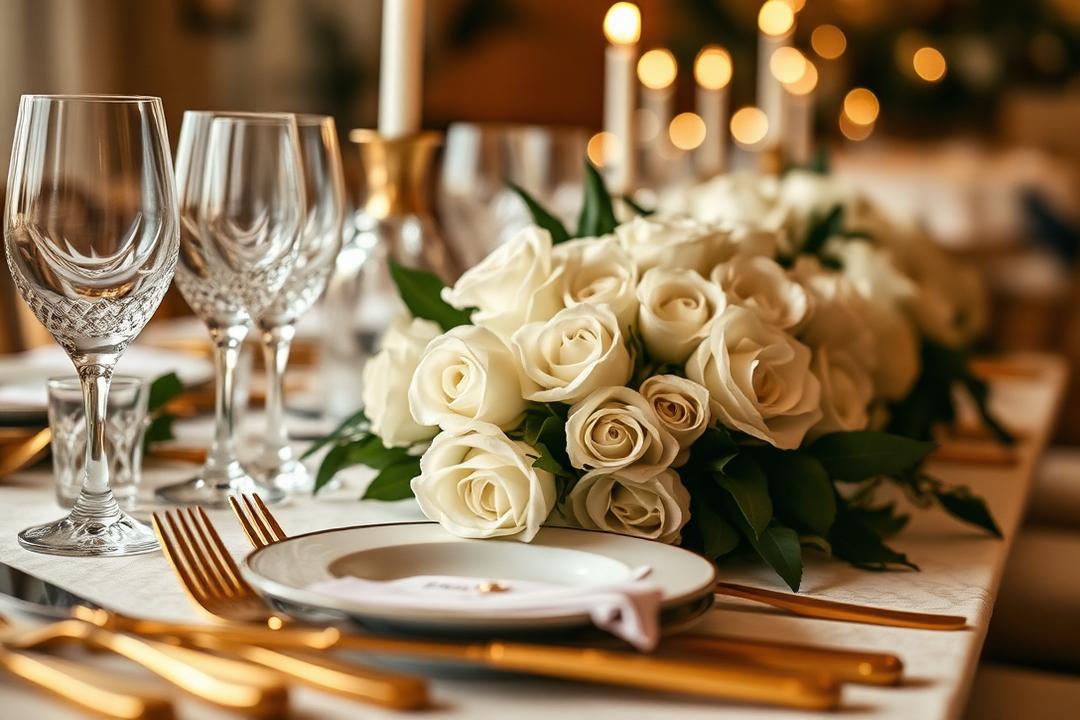 Floral and candle table decor for a wedding dinner